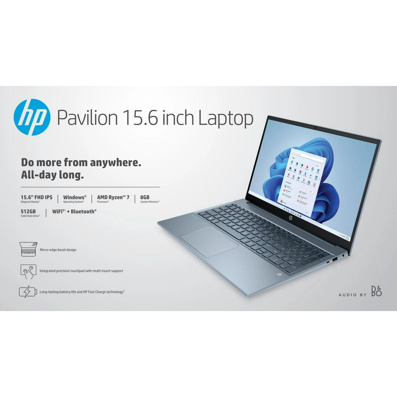 HP PAVILION 15.6" FHD AMD RYZEN 7 Laptop (8GB RAM 512GB SSD) - EH1070WM