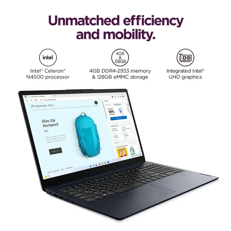 Lenovo Ideapad 1 15.6" Slim Laptop (4GB RAM 128GB SSD) - 15IJL7