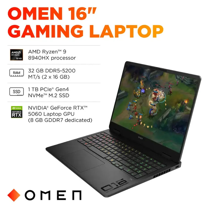 HP OMEN 16" 2K 144Hz AMD Ryzen 9 Gaming Laptop (32GB RAM 1TB SSD) - AP0053DX