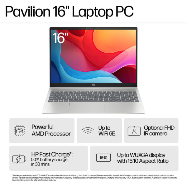 HP Pavilion 16" Ryzen 7 Laptop (8GB RAM 512GB SSD STORAGE) - AG0070
