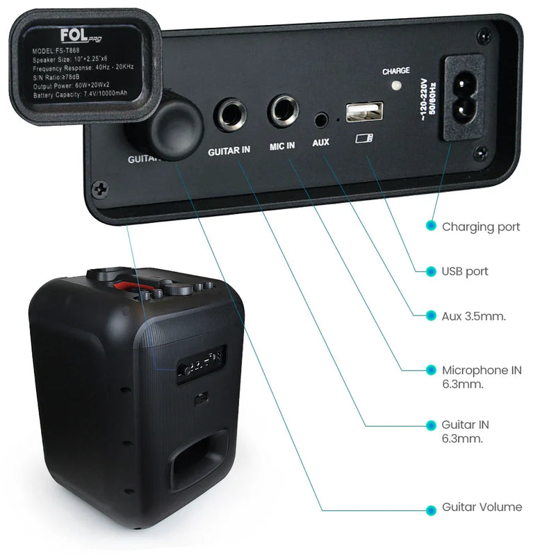 FOL T868 WIRELESS SPEAKER WITH SOUND TOWER