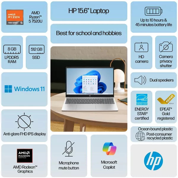 HP 15 Intel i5 15.6" Laptop (8GB RAM 512GB SSD) - FC0041WM