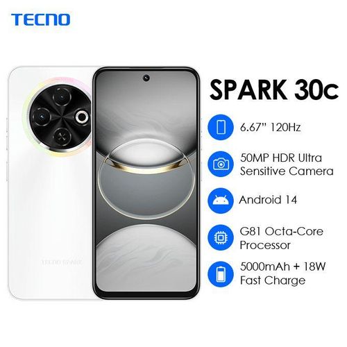 Tecno Spark 30C Smartphone – 256GB Speicher, 16GB RAM, IP54, In White Orbit