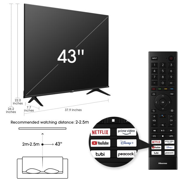 Hisense 43" 4K UHD LED HDR Class A6G Series Smart Android TV - 43A6G SAMTRONIX